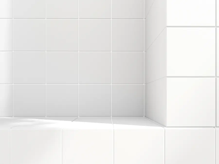 A freshly tiled bathroom wall